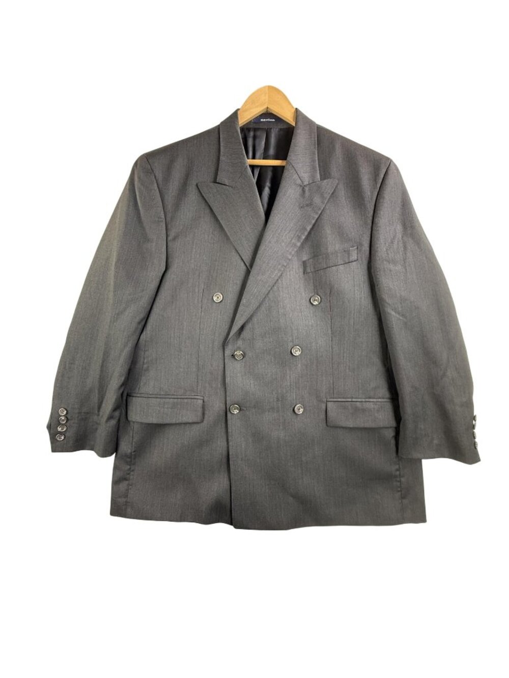 Vintage Ralph Ralph Lauren Suit Jacket Men 46 Gray Double Breasted Wool Cashmere